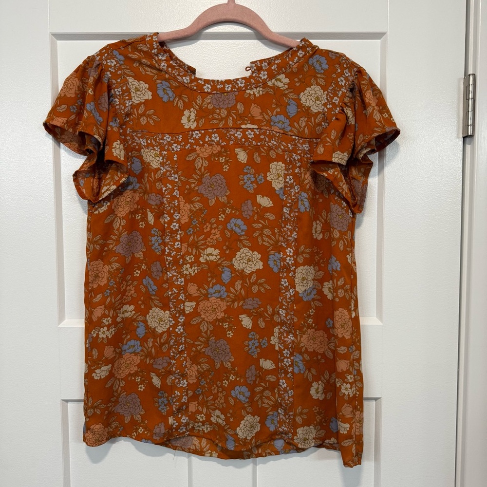 DR2 Orange Ruffled Blouse with Peter Pan Collar